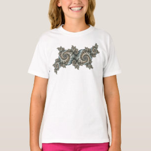 Abstract Beige Lichtblauwe Fractale Kunst Spiralen T-shirt