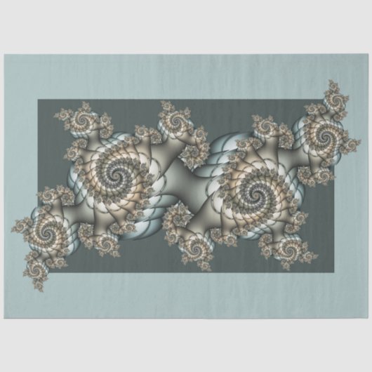 Abstract Beige Lichtblauwe Fractale Kunst Spiralen Tissuepapier (Voorkant)