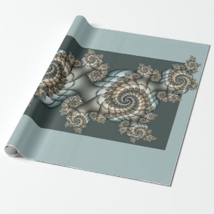 Abstract Beige Lichtblauwe Fractale Kunstspiralen Cadeaupapier