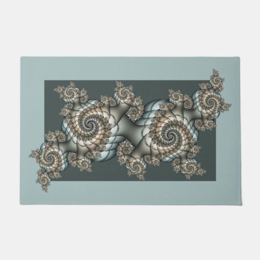 Abstract Beige Lichtblauwe Fractale Kunstspiralen Deurmat (Voorkant)
