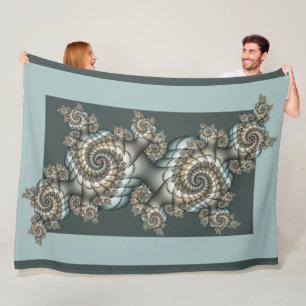 Abstract Beige Lichtblauwe Fractale Kunstspiralen Fleece Deken