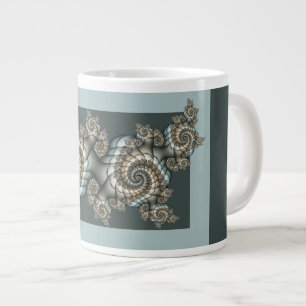 Abstract Beige Lichtblauwe Fractale Kunstspiralen Grote Koffiekop