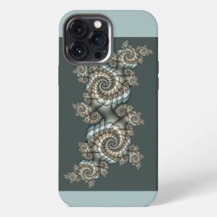 Abstract Beige Lichtblauwe Fractale Kunstspiralen iPhone 13 Pro Max Hoesje