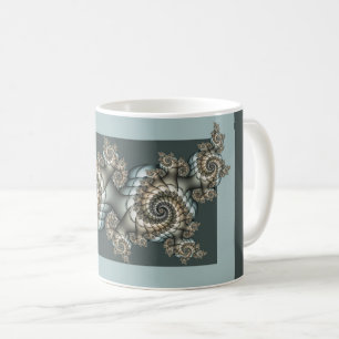 Abstract Beige Lichtblauwe Fractale Kunstspiralen Koffiemok