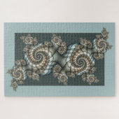Abstract Beige Lichtblauwe Fractale Kunstspiralen Legpuzzel (Horizontaal)