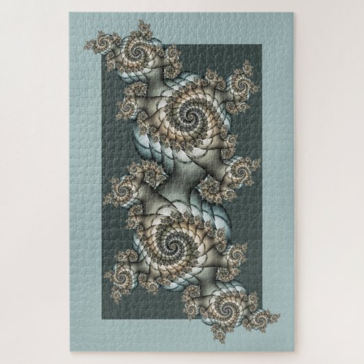 Abstract Beige Lichtblauwe Fractale Kunstspiralen Legpuzzel (Verticaal)