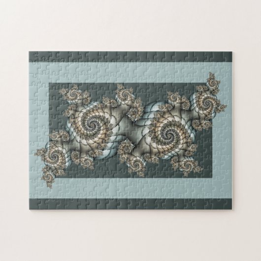 Abstract Beige Lichtblauwe Fractale Kunstspiralen Legpuzzel (Horizontaal)