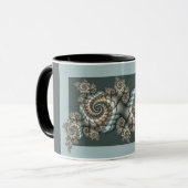 Abstract Beige Lichtblauwe Fractale Kunstspiralen Mok (Voorkant links)
