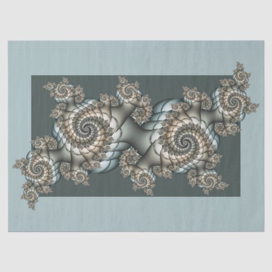 Abstract Beige Lichtblauwe Fractale Kunstspiralen Tissuepapier (Voorkant)
