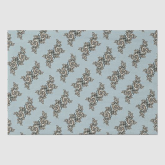 Abstract Beige Lichtblauwe Fractale Kunstspiralen Tissuepapier (Voorkant)