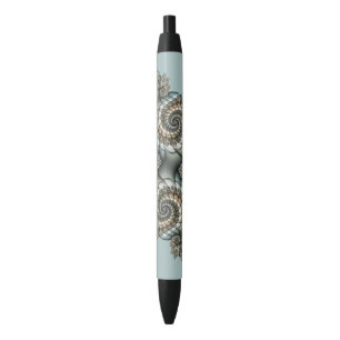 Abstract Beige Lichtblauwe Fractale Kunstspiralen Zwarte Inkt Pen