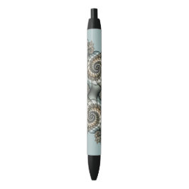 Abstract Beige Light Blue Fractal Art Spirals Zwarte Inkt Pen