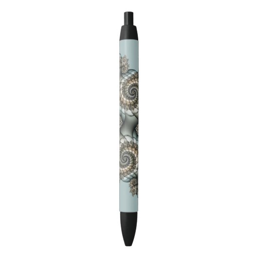 Abstract Beige Light Blue Fractal Art Spirals Zwarte Inkt Pen (Voorkant Verticaal)