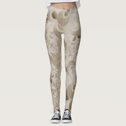 Abstract beige patroon leggings (Voorkant)