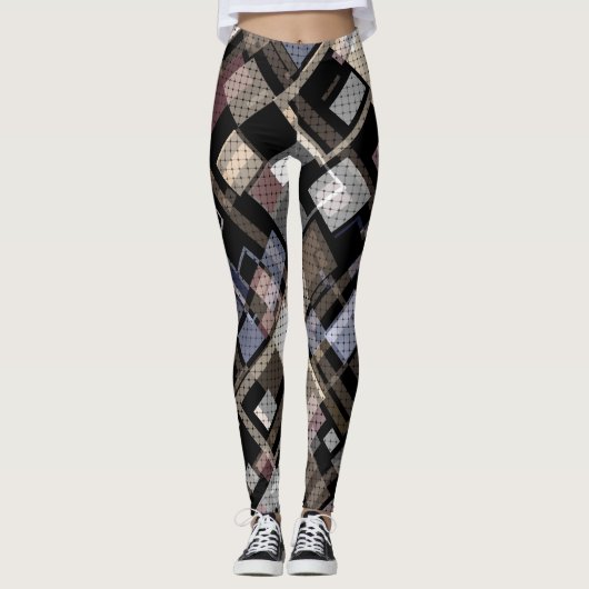 Abstract, beige, zwart, gelooid leggings (Voorkant)