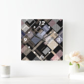 Abstract, beige, zwart, gelooid vierkante klok (Huis)