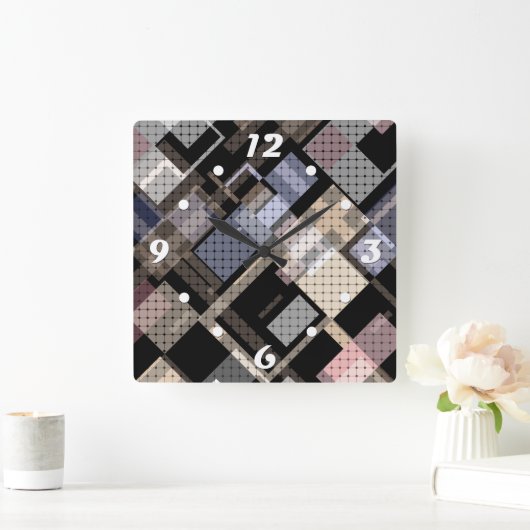 Abstract, beige, zwart, gelooid vierkante klok (Huis)