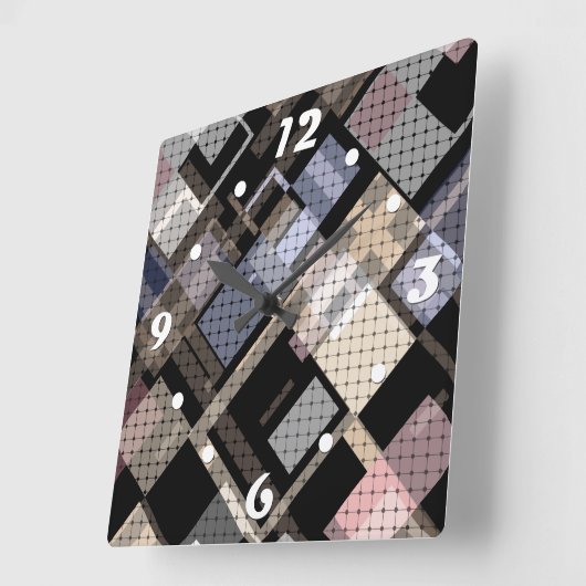 Abstract, beige, zwart, gelooid vierkante klok (Hoek)