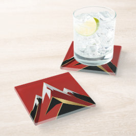 Abstract Berggebied Rood Zwart Goud Glazen Onderzetter