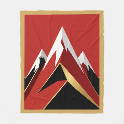 Abstract Berglandschap Rood Zwart Goud Fleece Deken (Voorkant)