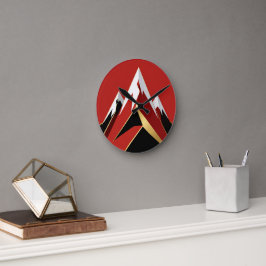 Abstract Berglandschap Rood Zwart Goud Ronde Klok
