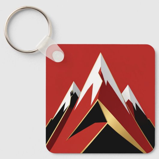 Abstract Berglandschap Rood Zwart Goud Sleutelhanger (Voorkant)