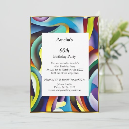 Abstract Birthday Partij rood blauw blauwgroen gou Kaart (Staand voorkant)