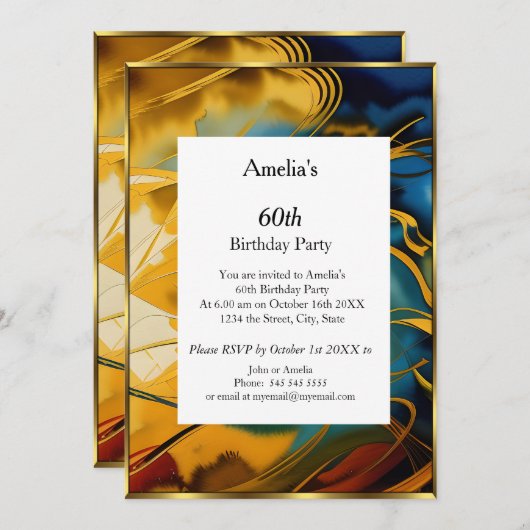 Abstract Birthday Party blue gold modern Kaart (Voorkant / Achterkant)