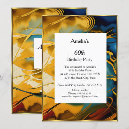 Abstract Birthday Party blue gold modern Kaart