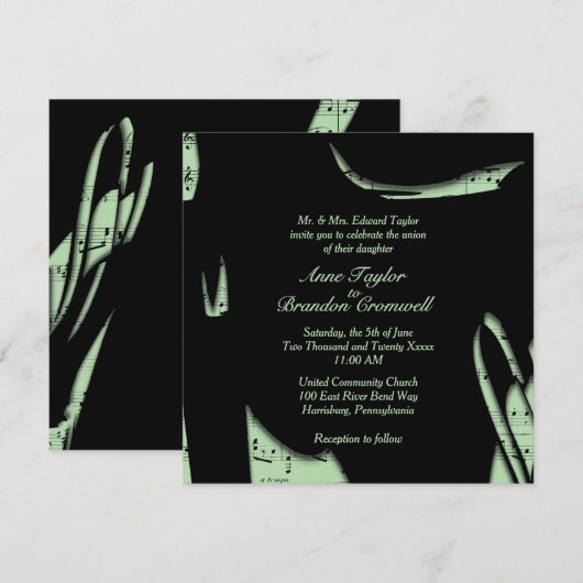 Abstract Black and Green Music Wedding Invitation Kaart (Voorkant / Achterkant)