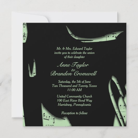 Abstract Black and Green Music Wedding Invitation Kaart (Voorkant)