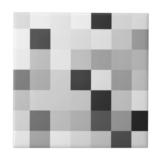 Abstract Black and White Pixelated Mosaic Grid Tegeltje (Voorkant)