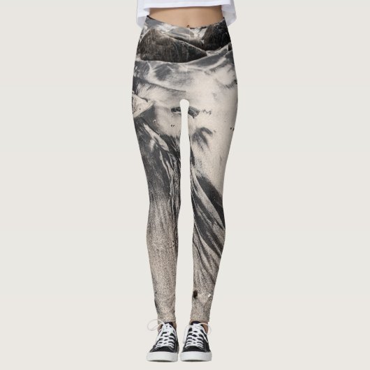 Abstract Black and White Sand Textures with Rocks Leggings (Voorkant)