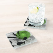 Abstract Black and White with Green Fractal Art Glazen Onderzetter (Schuin)