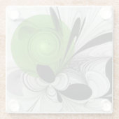 Abstract Black and White with Green Fractal Art Glazen Onderzetter (Achterkant)