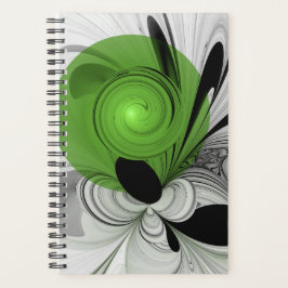 Abstract Black and White with Green Fractal Art Planner