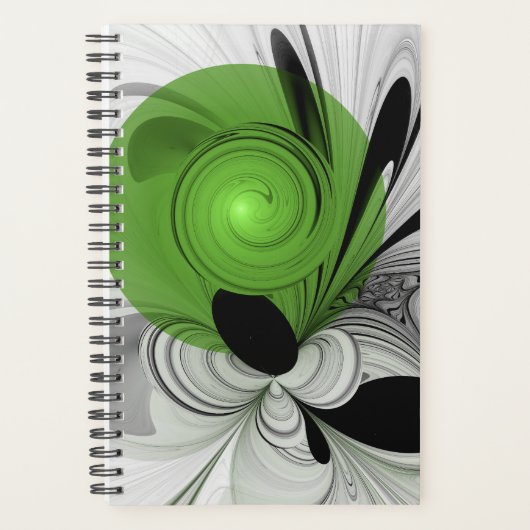 Abstract Black and White with Green Fractal Art Planner (Voorkant)
