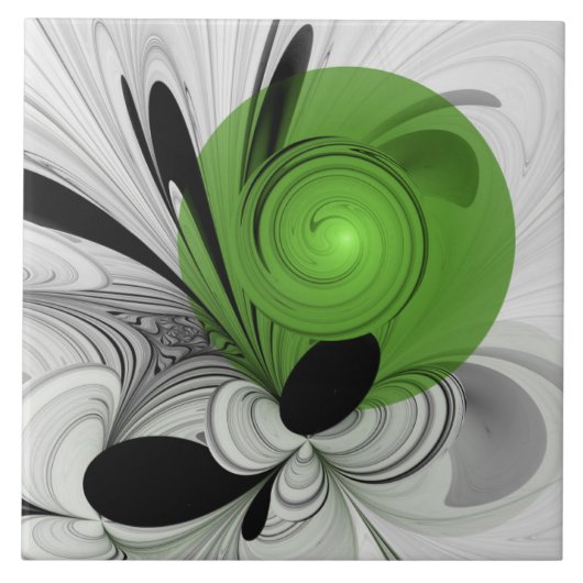 Abstract Black and White with Green Fractal Art Tegeltje (Voorkant)