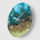 Abstract Black Aqua Green Gold Large Clock Grote Klok (Hoek)