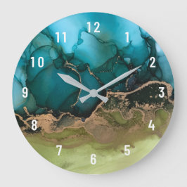 Abstract Black Aqua Green Gold Large Clock Grote Klok