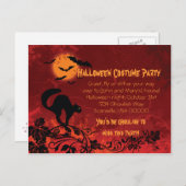 Abstract Black Cat and Bats Halloween Party Invite Uitnodiging Briefkaart (Voorkant / Achterkant)