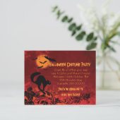 Abstract Black Cat and Bats Halloween Party Invite Uitnodiging Briefkaart (Staand voorkant)