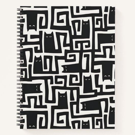 Abstract Black Cat Pattern Notebook Journal Notitieboek (Voorkant)