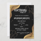 Abstract Black Gold 30th Birthday Invitation Kaart (Voorkant)