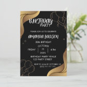 Abstract Black Gold 30th Birthday Invitation Kaart (Staand voorkant)