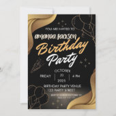 Abstract Black Gold Swirl Birthday Invitation Kaart (Voorkant)