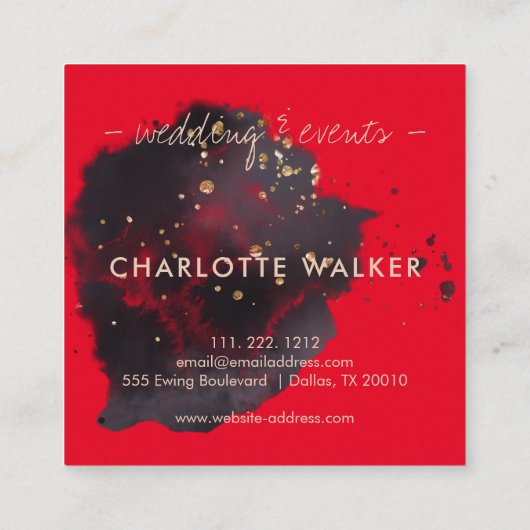 Abstract Black Gold Waterverf Splatter Vierkante Visitekaartje (Achterkant)
