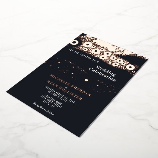 Abstract Black Moody Pattern Roos Gold Wedding Folie Uitnodiging (Gedraaid)