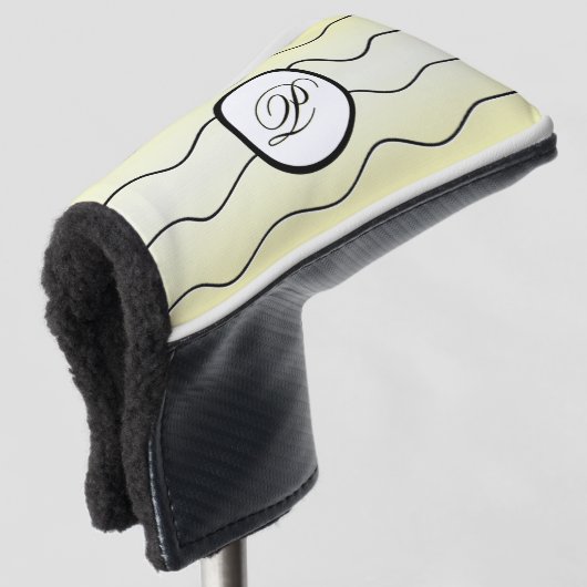 Abstract Black White Surname Initial Faded Yellow Golfheadcover (3/4 voorkant)