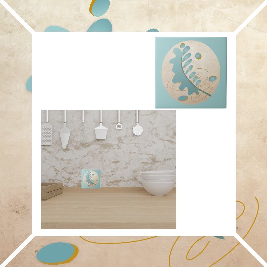 Abstract blad in Turquoise en Gold Tegeltje